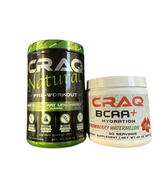 NEW! CRAQ Natural Pre-Workout Supplement & CRAQ BCAA+ Hydration Supplement Stack