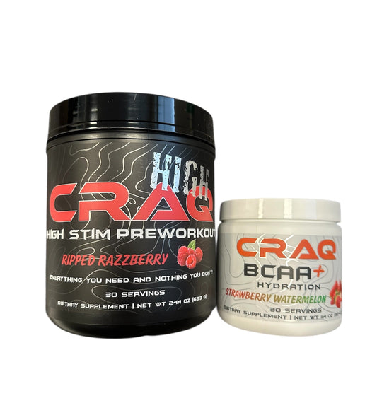 NEW!!! CRAQ HIGH Pre-Workout Supplement & CRAQ BCAA+ Hydration Supplement STACK