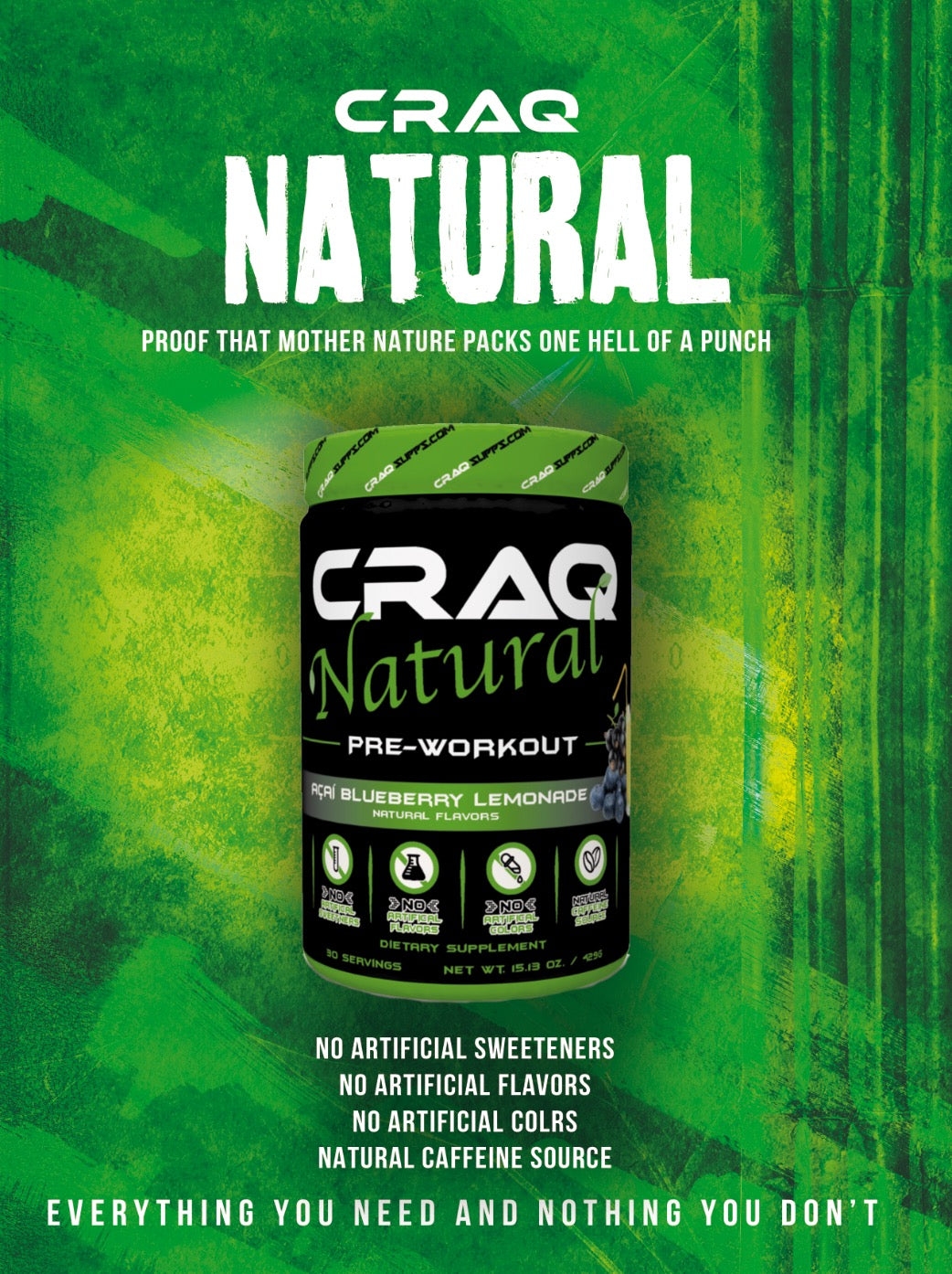 CRAQ Natural Pre-Workout Supplement - Acai Blueberry Lemonade 2