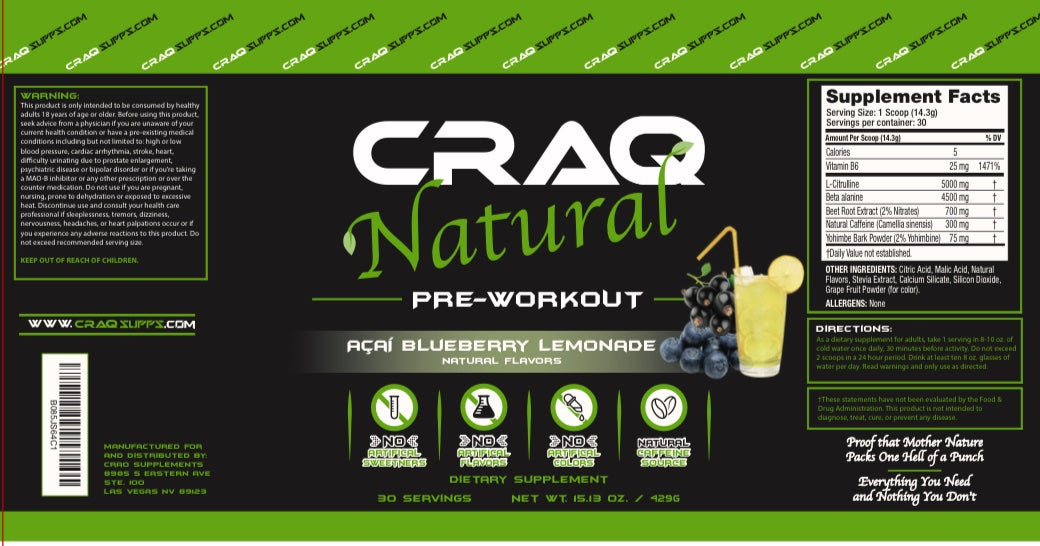 CRAQ Natural Pre-Workout Supplement & CRAQ BCAA+ Hydration Supplement Stack