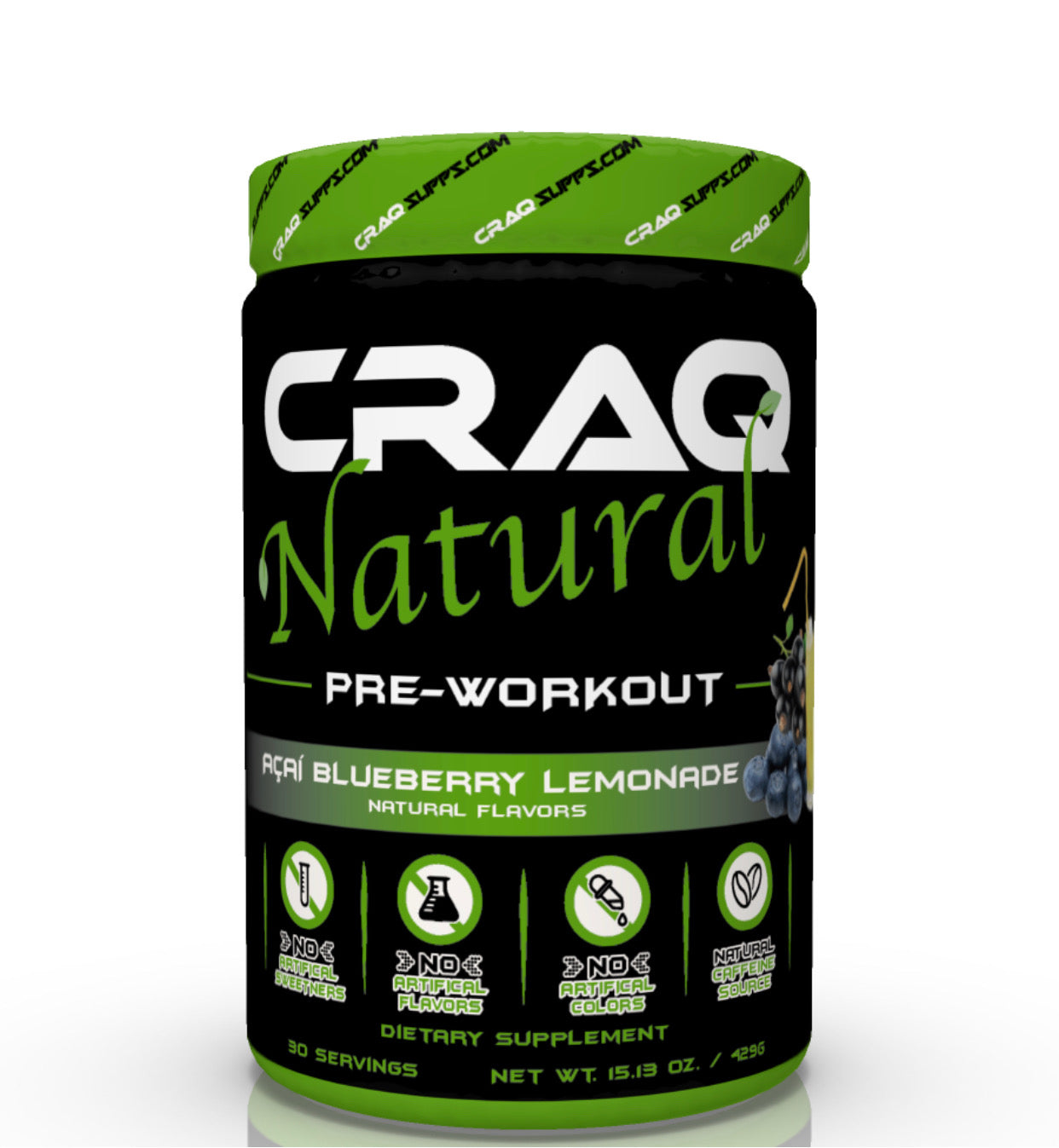 CRAQ Natural Pre-Workout Supplement-Acai Blueberry Lemonade