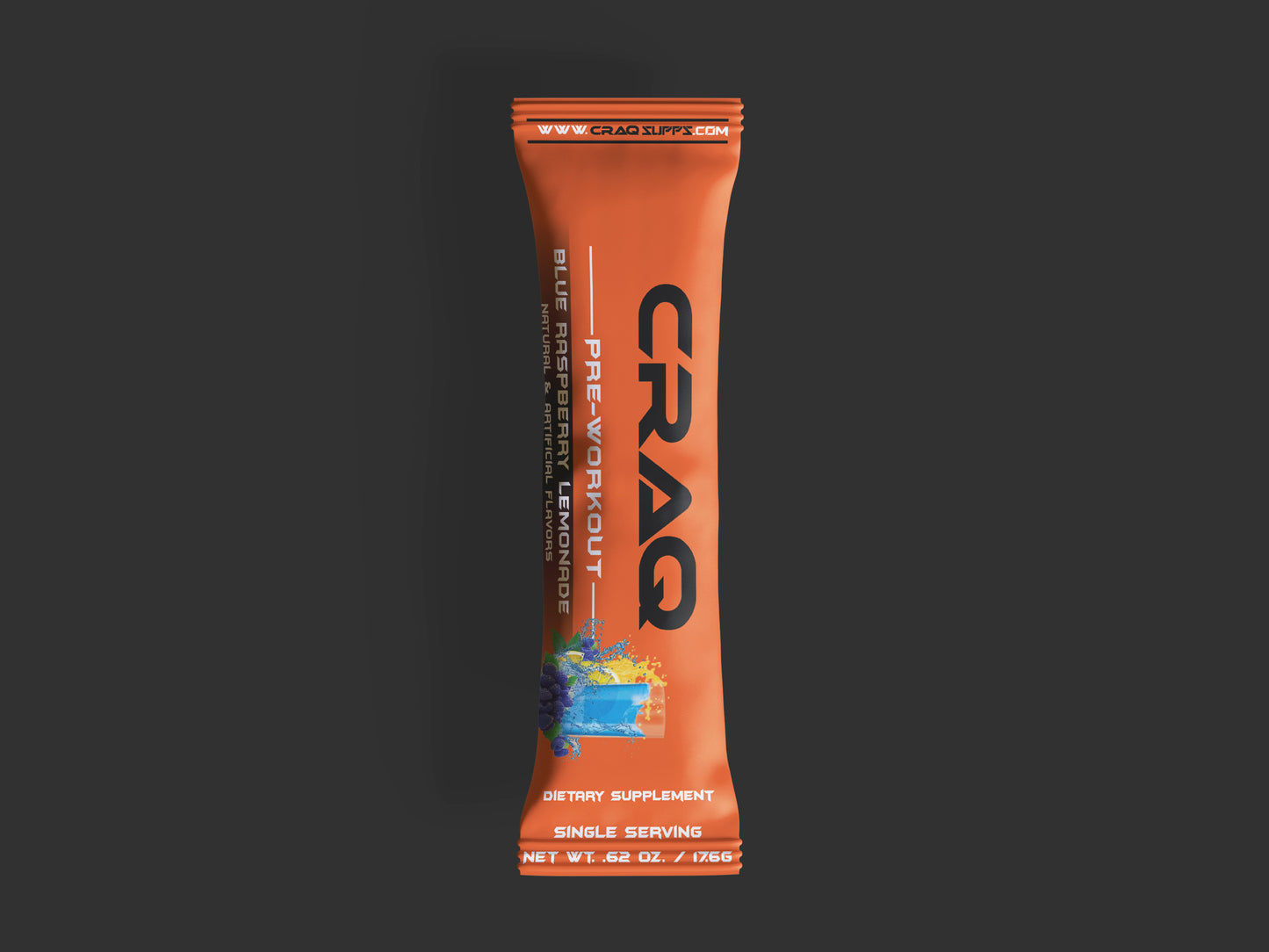 5 Single Servings of CRAQ Original Pre-Workout Supplement - Blue Raspberry Lemonade